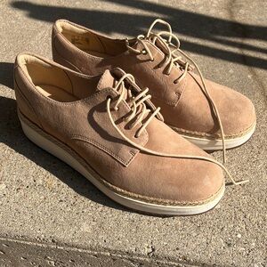 Clarks Tan Suede Platform Loafers